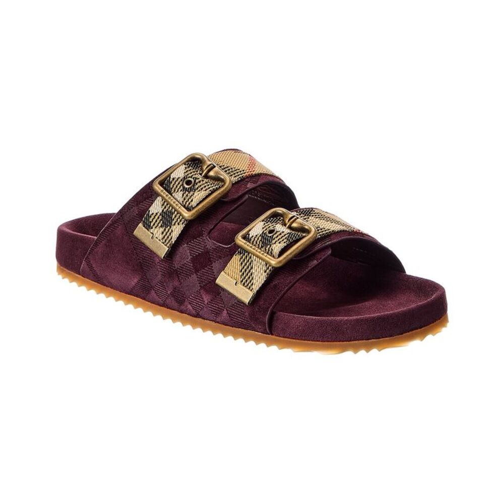 Burberry Check Suede Sandal, Brown